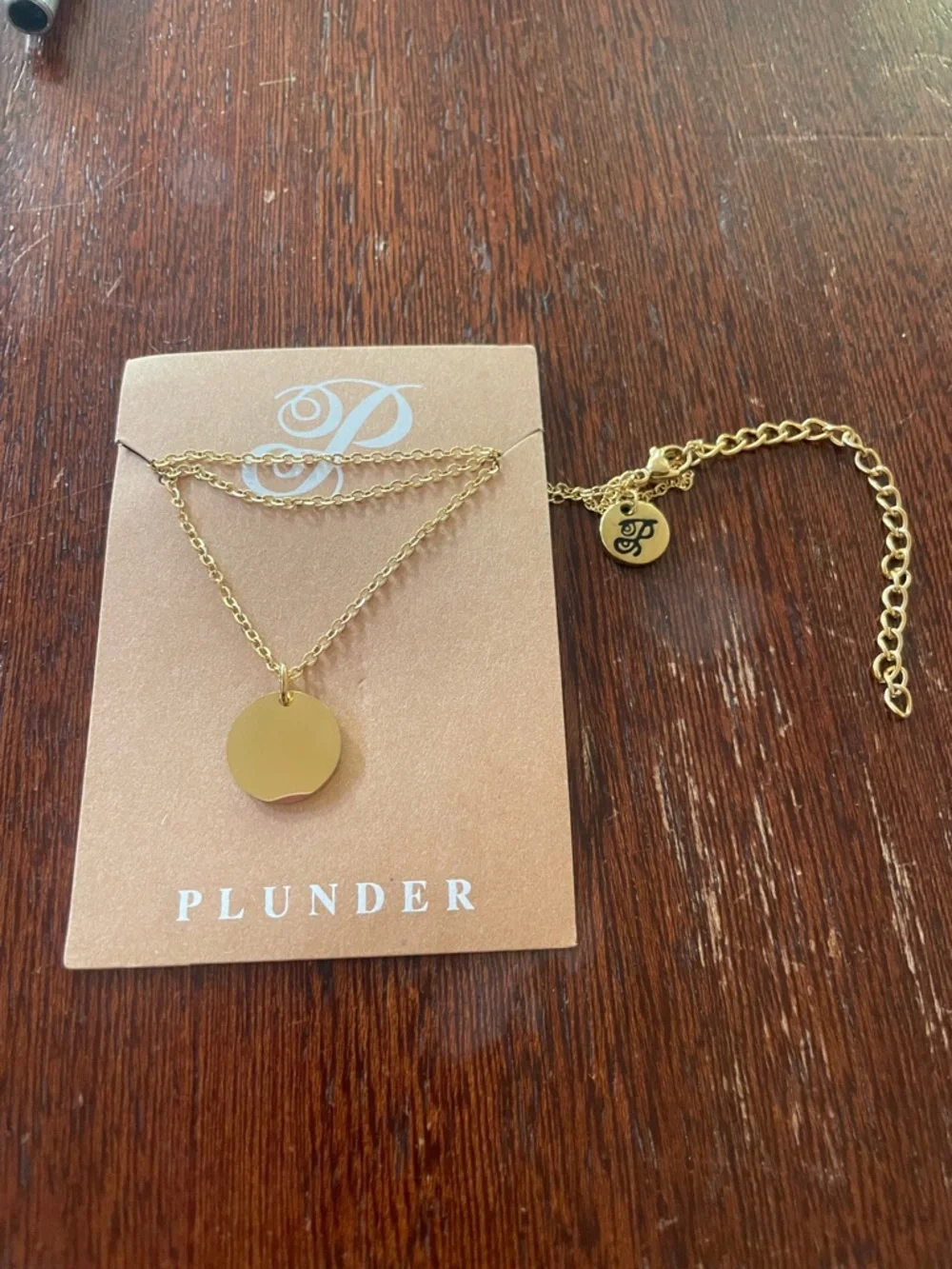 Plunder Design Gold-tone Disc Pendant Necklace. 18" + 3" extension. New. - Picture 2 of 3